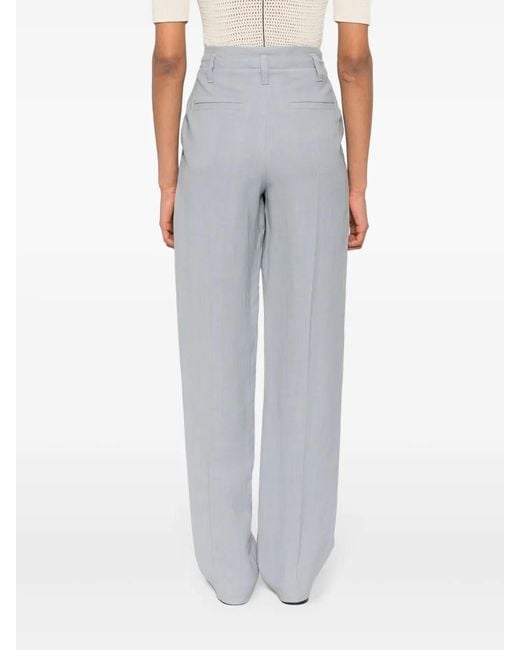 Brunello Cucinelli Gray Pleated Straight-Leg Trousers