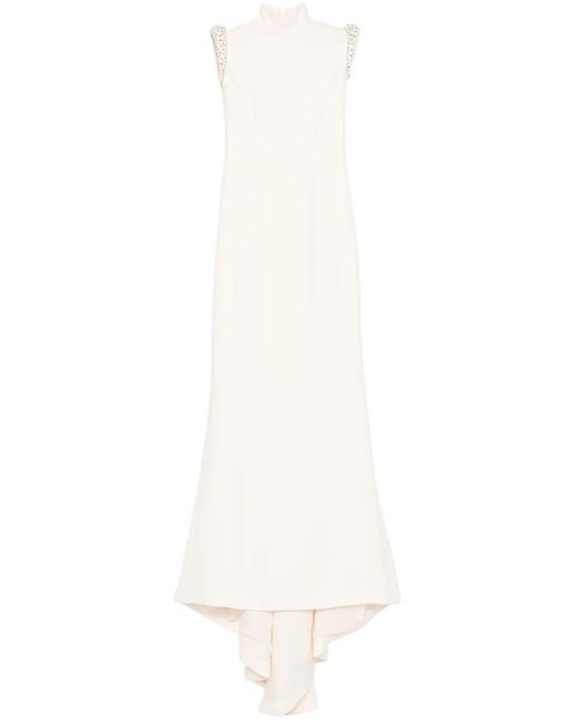 Jean Louis Sabaji White Crystal-Embellished Crepe Dress