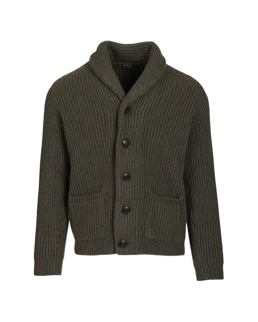 Fedeli Green Ribbed Shawl-Collar Cardigan for men