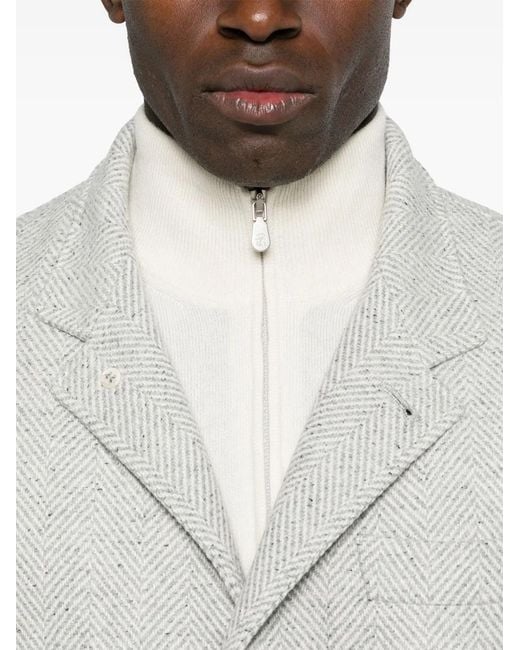 Brunello Cucinelli White Cashmere Sweater With Half Zip Clothing for men