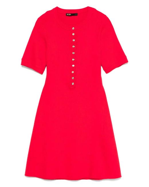 Maje Red Robe Courte En Maille À Design Côtelé