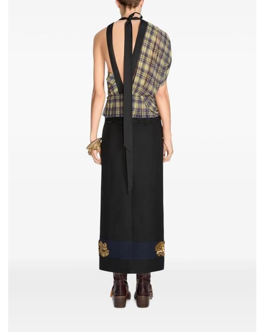 Dries Van Noten Black Long Embroidered Wool Skirt