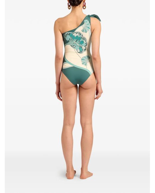 LaDoubleJ Green Knot Floral-Print Swimsuit