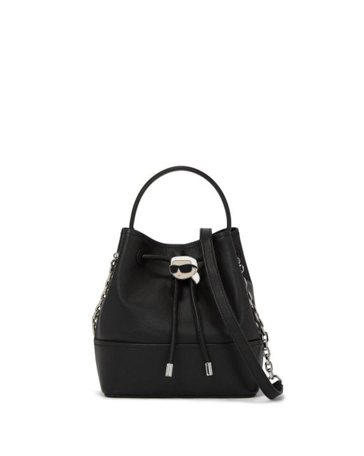 Karl Lagerfeld Black Ikon Leather Bucket Bag