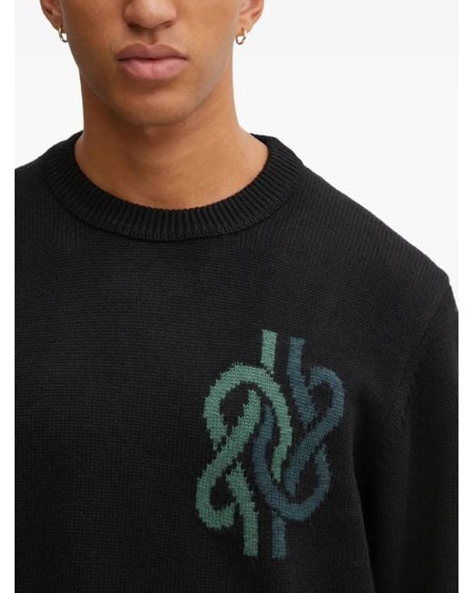 Filling Pieces Black Embroidered Crew-Neck Sweater for men