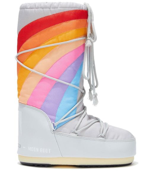 Moon Boot Logo Rainbow-print Snow Boots in White | Lyst