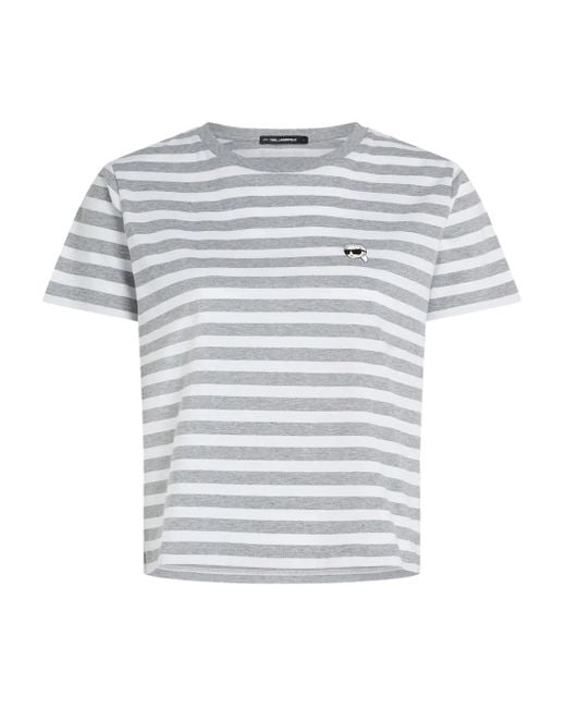 Karl Lagerfeld White Ikon Striped T-Shirt