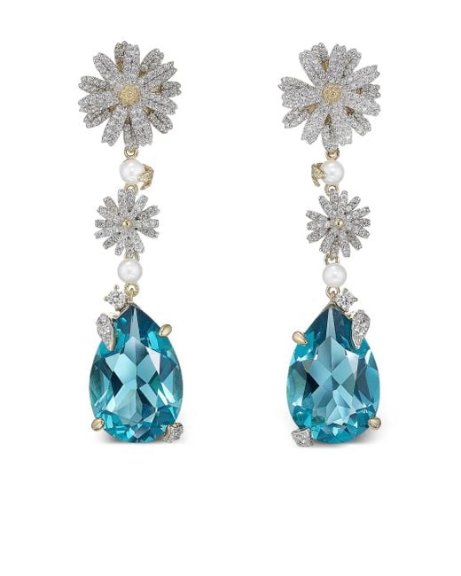 Anabela Chan Blue 14K And 18K Vermeil Daisy Aquamarine And Diamond Earrings