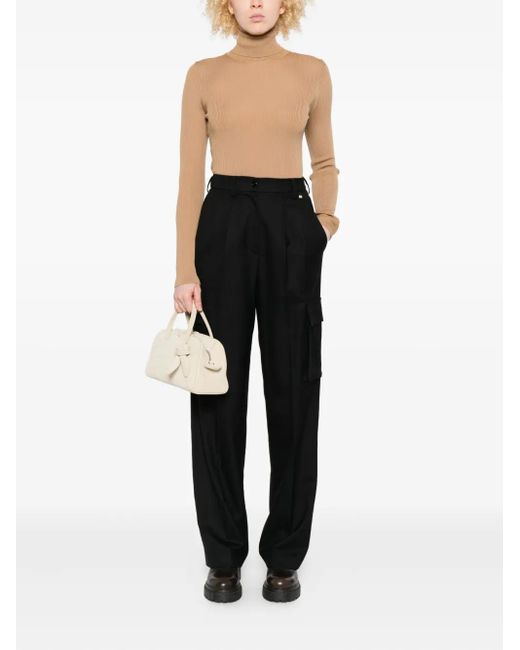 Moncler Natural Ribbed-Knit Turtleneck Top