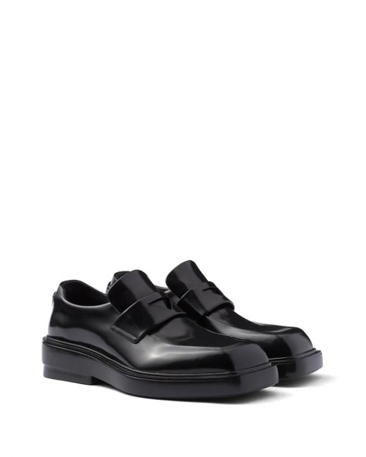 Prada Black Triangle-Patch Leather Loafers