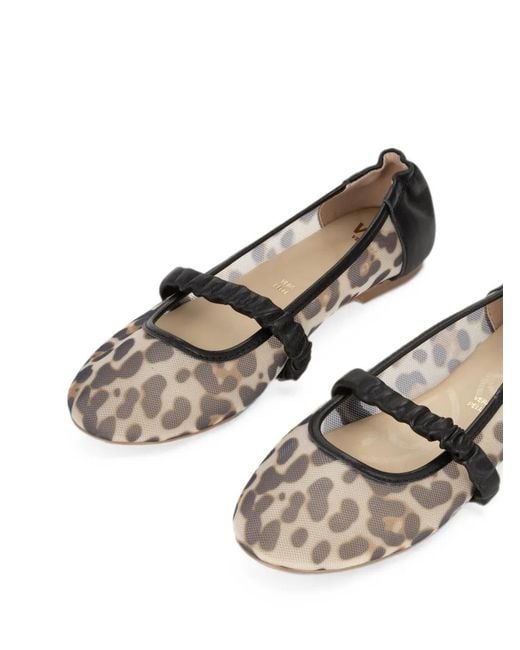 V73 White Karina Leopard-Print Ruched-Strap Ballet Flats