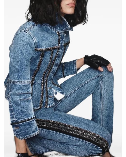 Hellessy Blue Kai Braided-Trim Denim Jacket