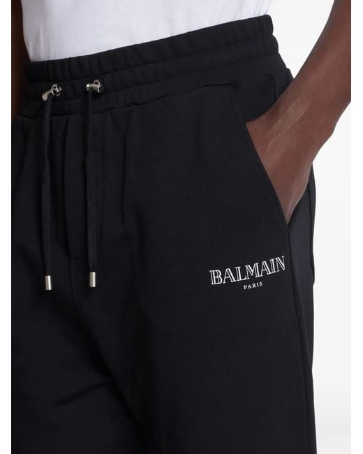 Balmain Black Drawstring-Fasteningl Logo-Detail Track Pants for men
