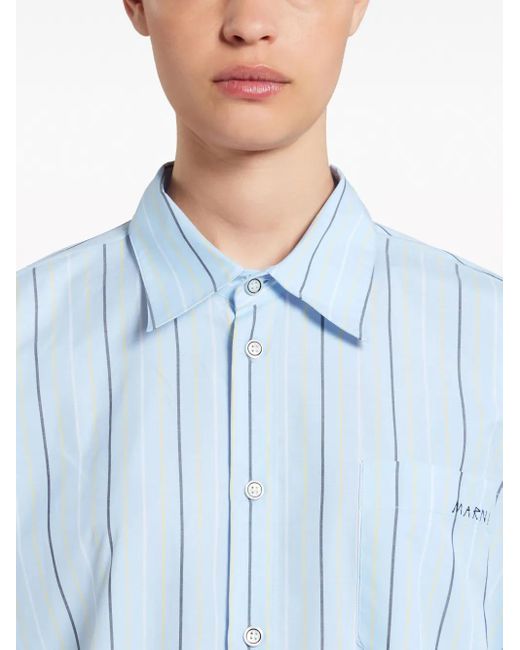 Marni Blue Long-Length Striped Cotton Shirt