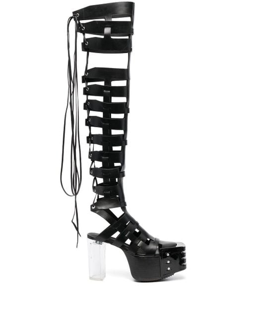 Rick Owens Leather Spartan Kiss Lace-up Thigh-high Boots in Black - Lyst
