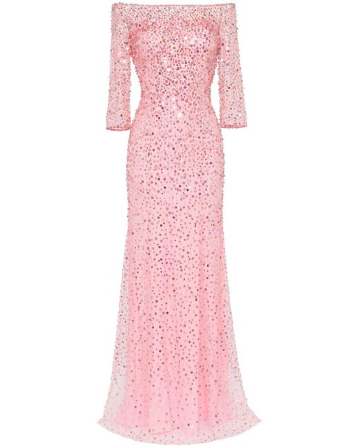 Jenny Packham Pink Lantana Sequin-embellished Gown