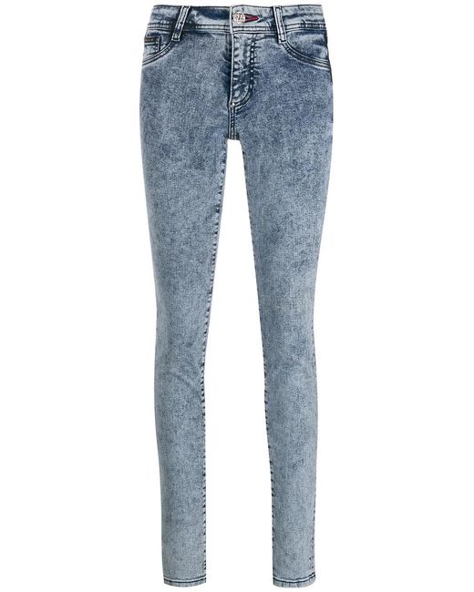 Philipp Plein Blue Acid Wash Denim Leggings