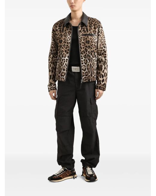 Dolce & Gabbana Black Leopard-Print Jacket for men