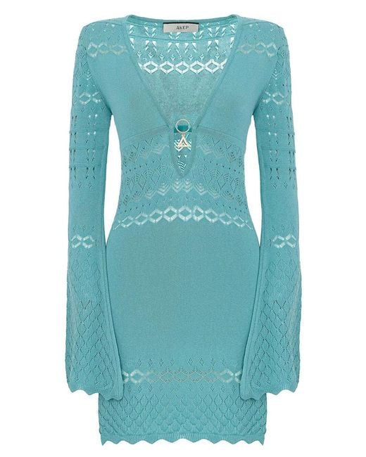 Akep Blue Bell-Sleeve Knitted Dress