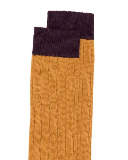 In The Box Yellow Ribbed Colour-Block Socks for men