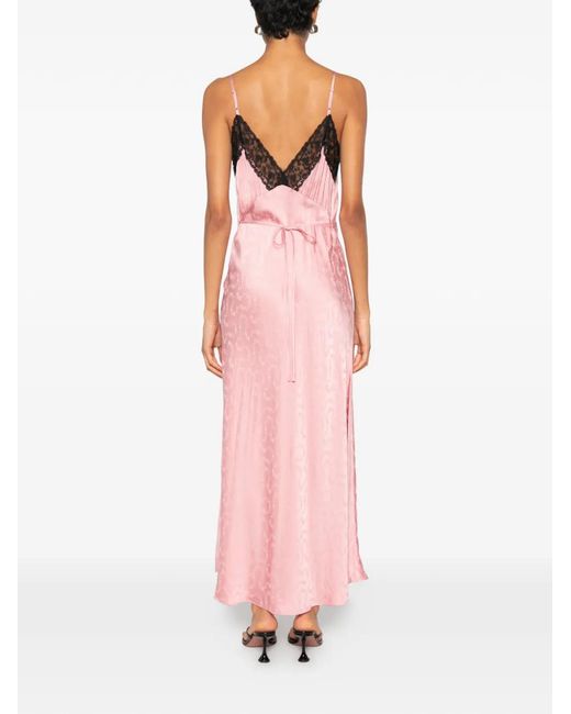 Rixo Pink Alberta Lace-Trim Jacquard Maxi Dress