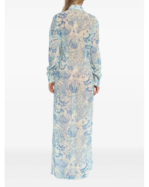 Versace Blue Maxikleid Mit Barocco-Print