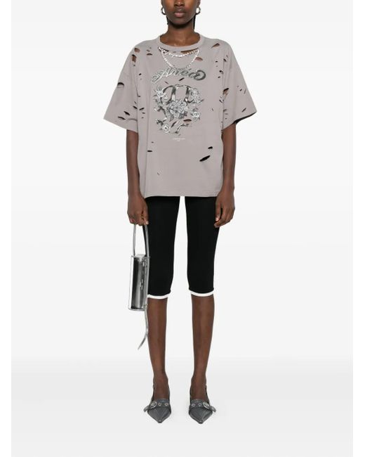 Area Gray Embellished Distressed T-Shirt