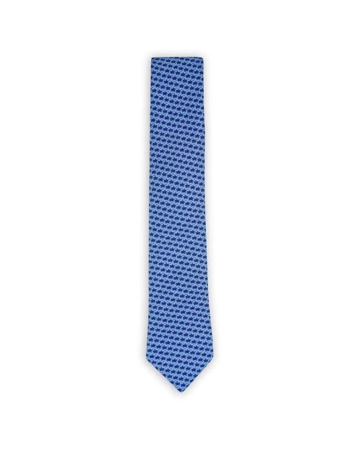 Zegna Blue Palm-Tree-Print Silk Tie for men