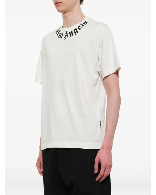 Palm Angels White Logo-Print Cotton T-Shirt for men