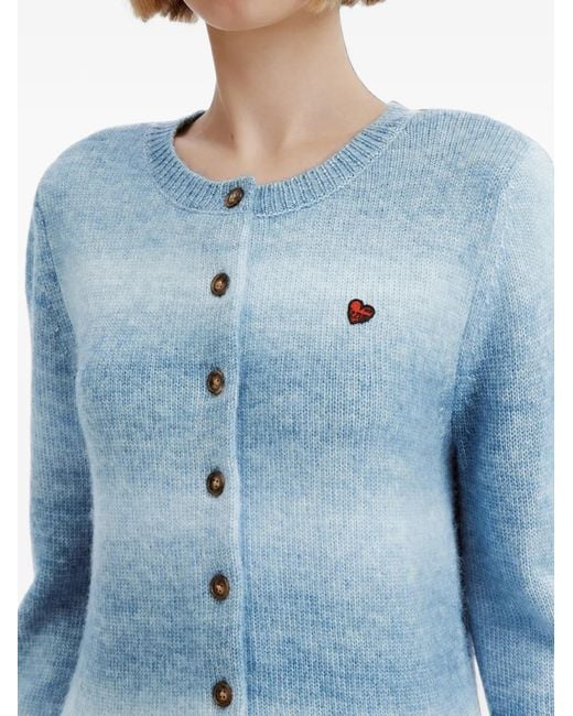 Izzue Blue Gradient-Effect Heart-Patch Cardigan
