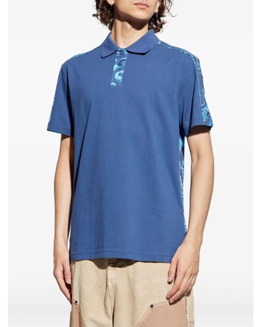Versace Jeans Couture Blue Baroque-Print Polo Shirt for men