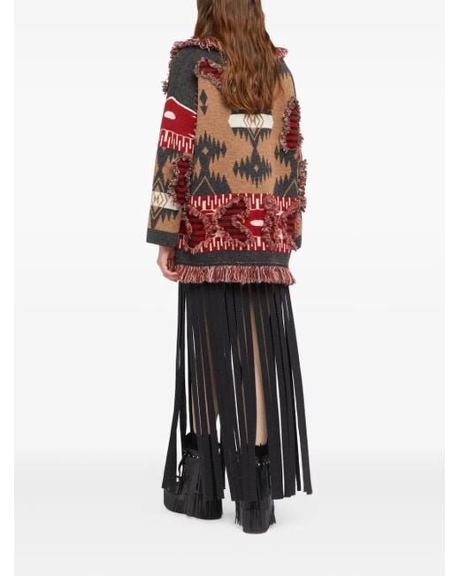 Alanui Red Grunge Anthem Fringed Patterned Coat