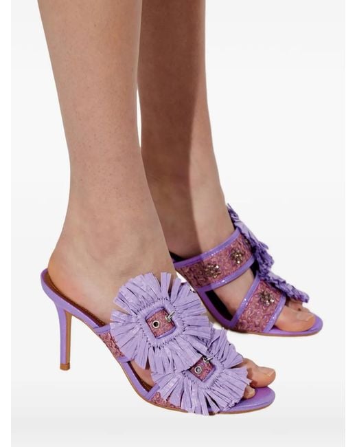 Kurt Geiger Purple Raffia Buckle Sandals