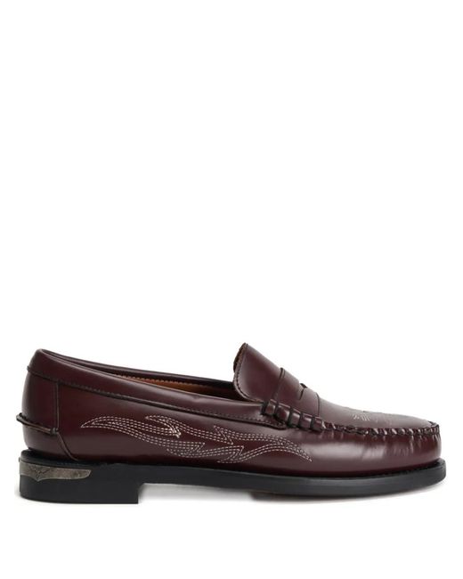 Sebago Brown Dan El Paso Embroidered Penny Loafers for men