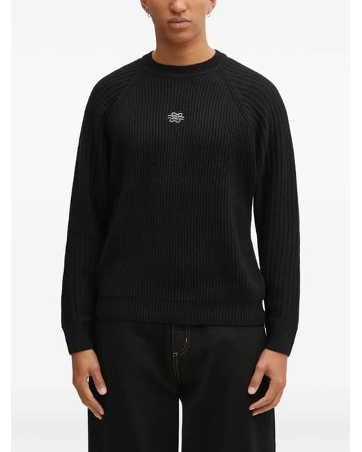 Filling Pieces Black Ribbed Embroidered Sweater for men