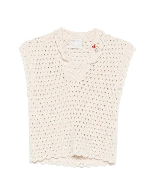 Forte_forte White Bead-Appliqué Crochet Top