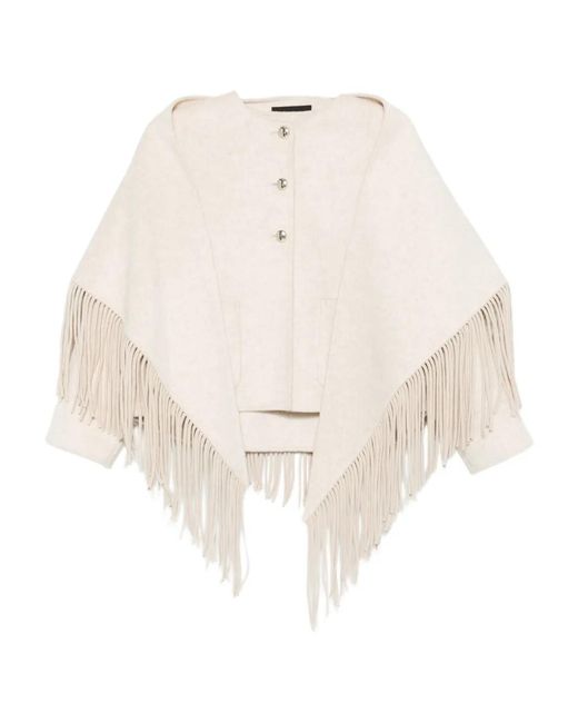 Maje White Fringed Single-Breasted Coat