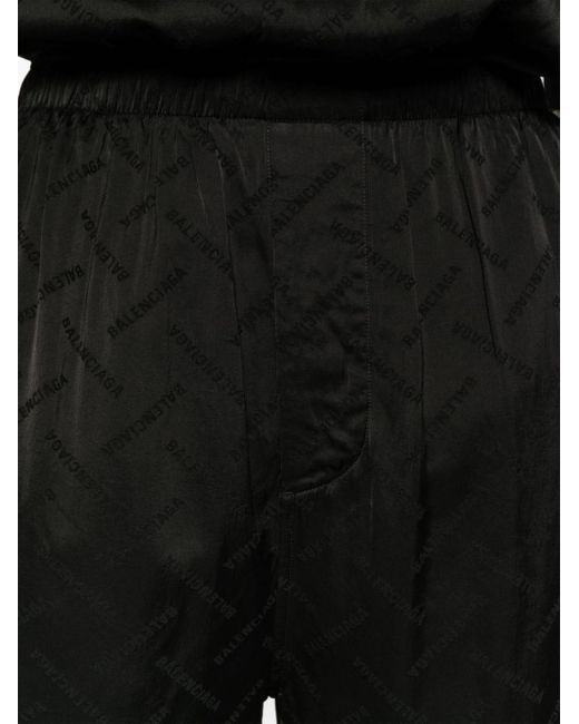 Balenciaga Black Logo-jacquard Satin Shorts for men
