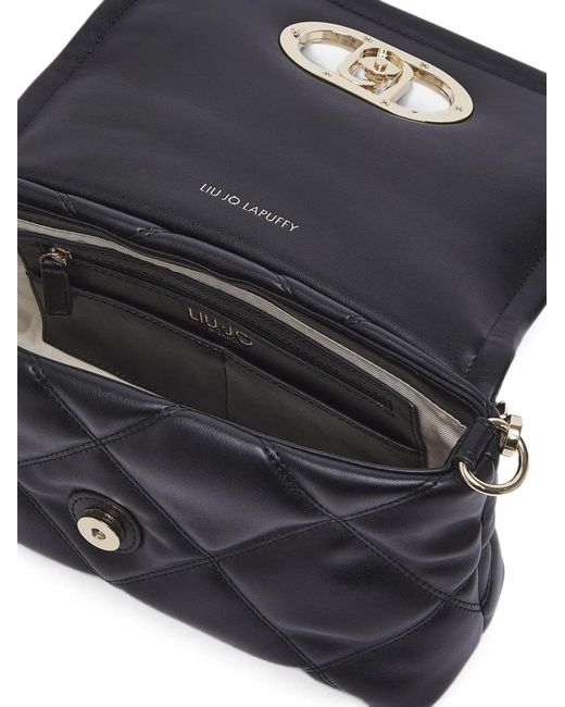 Liu Jo Black Medium Lapuffy Bag With Quilted Design