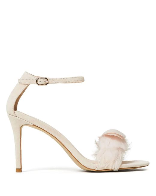 Twinset White 90Mm Feather-Detail Suede Sandals