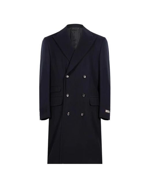 Canali Blue Double-Breasted Peak-Lapel Coat for men