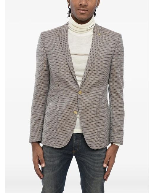 Corneliani Gray Geometric-Pattern Single-Breasted Blazer for men