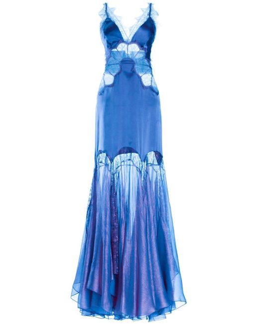 Maria Lucia Hohan Blue Issa Lace Satin Gown