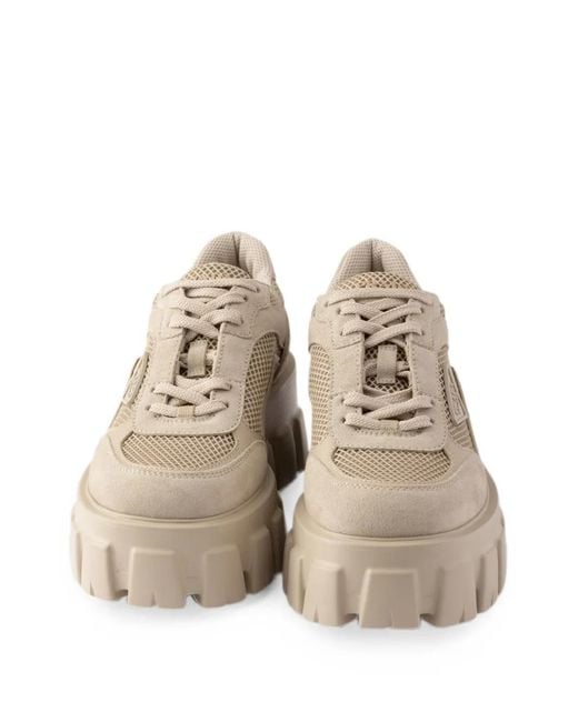 Prada Natural Monolith Suede And Mesh Fabric Sneakers
