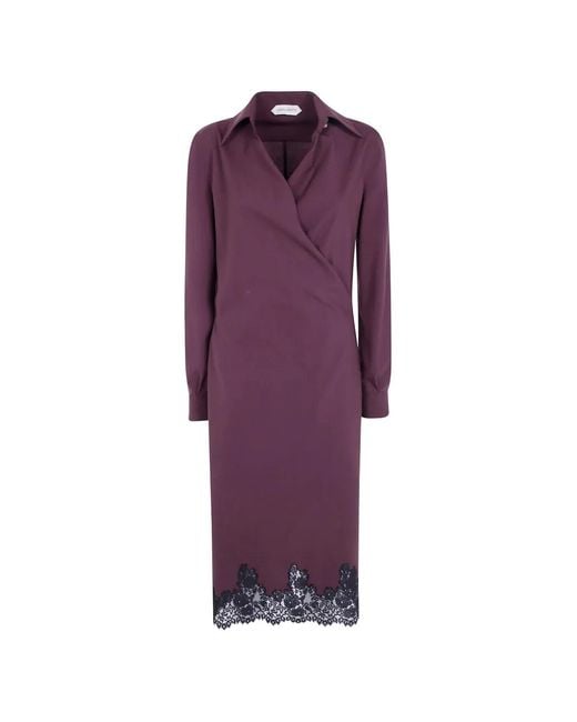 Alberta Ferretti Purple Lace-Trim Wrap Midi Dress