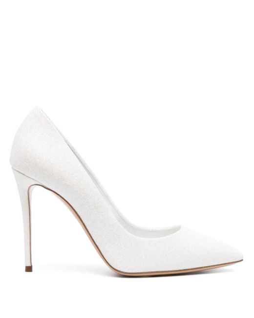 Casadei White Glittery Pointed-toe Pumps