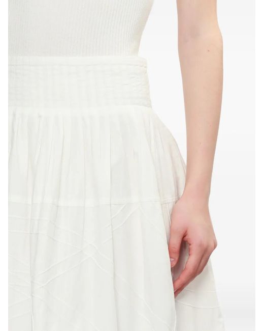 Sea White Pleated Embroidered Skirt