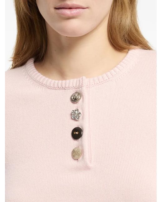 Barrie Pink Cotton And Cashmere Top With Jewelled Buttons