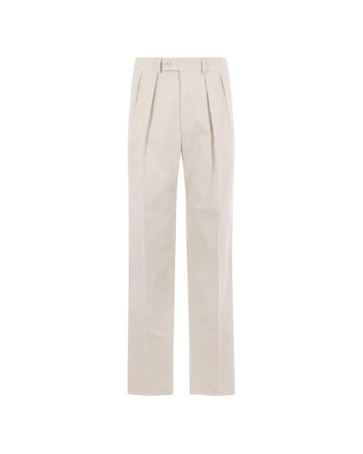 Caruso White Buttoned Pleated Tailored Trousers for men