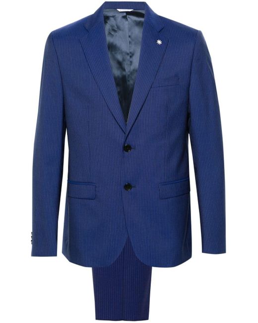 メンズ Manuel Ritz ストライプ シングルスーツ Blue